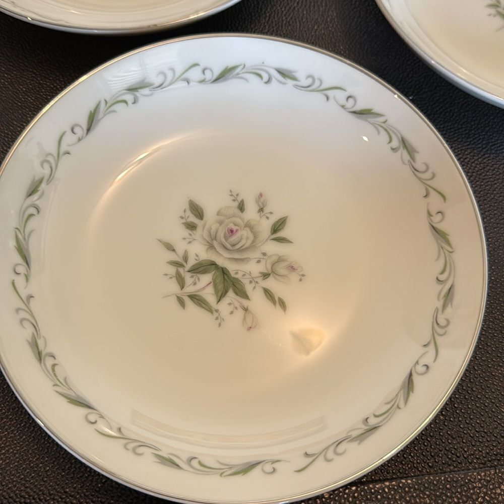 Diamond China Romance White and Green Floral Salads Plate Set of Eight